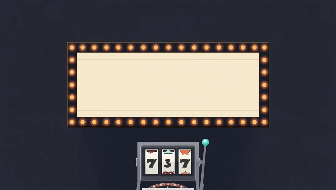 An empty illuminated sign with a row of amber bulbs above a slot machine